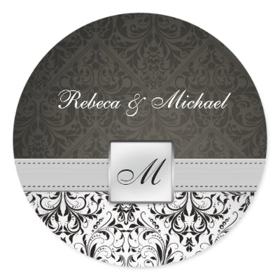 Elegant Damask Monogram Wedding Sticker