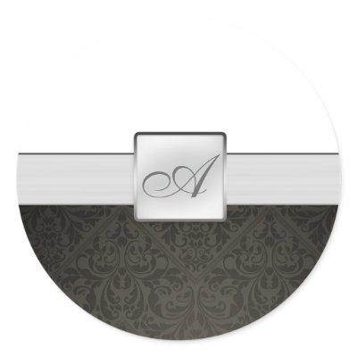 Elegant Damask Monogram Wedding Sticker