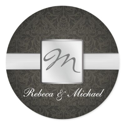 Elegant Damask Monogram Wedding Sticker