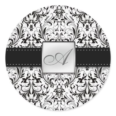 Elegant Damask Monogram Wedding Sticker