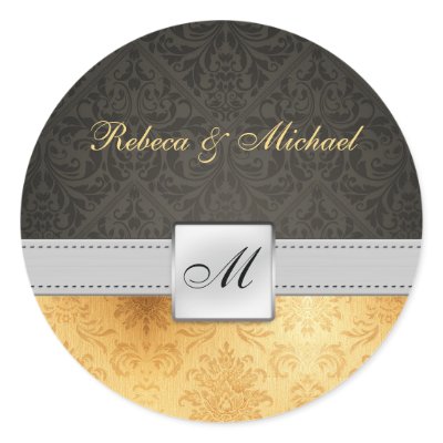 Elegant Damask Monogram Wedding Sticker