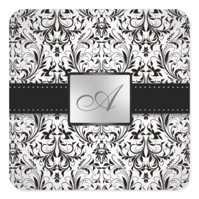Elegant Damask Monogram Wedding Sticker