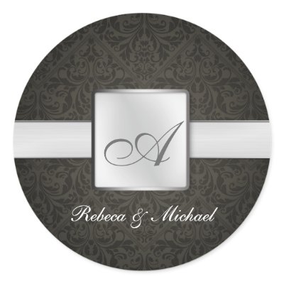 Elegant Damask Monogram Wedding Sticker
