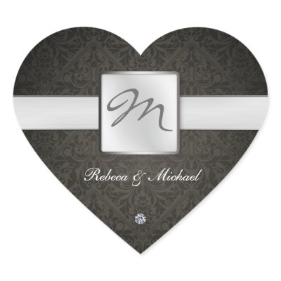 Elegant Damask Monogram Wedding Sticker