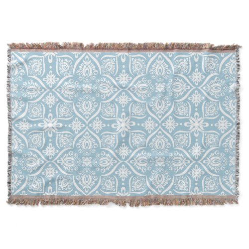 Elegant Damask Pattern | Baby Blue And White Throw Blanket