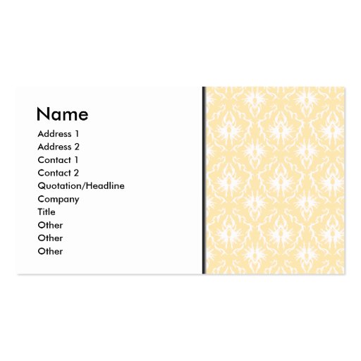 Elegant damask pattern. Light gold color. Business Card Templates