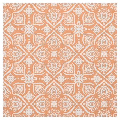 Elegant Damask Pattern Orange And White Fabric Zazzle