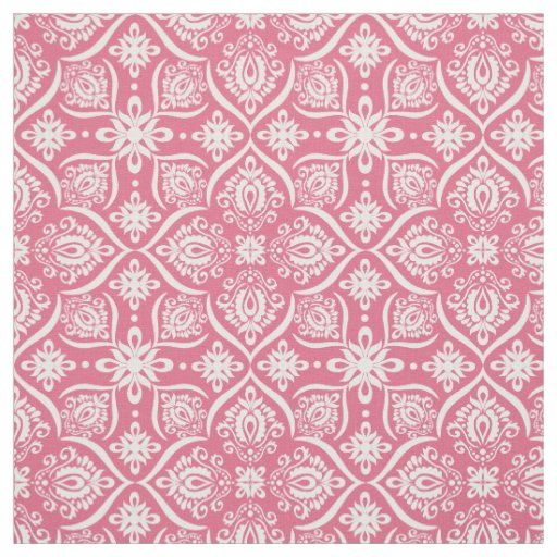 Elegant Damask Pattern Pink And White Fabric Zazzle