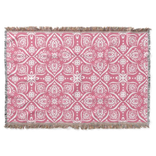 Elegant Damask Pattern | Pink And White Throw Blanket