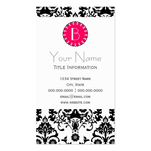 Elegant Damask Pattern with Monogram Business Card Template