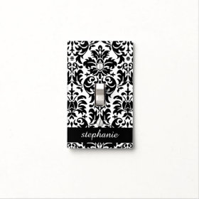 Elegant Damask Patterns with Black and White Switch Plate Covers