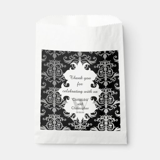 Elegant damask personalized monogrammed wedding favor bags Zazzle