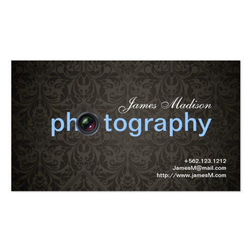 Elegant Damask Photogrpahy Business cards with QR (front side)