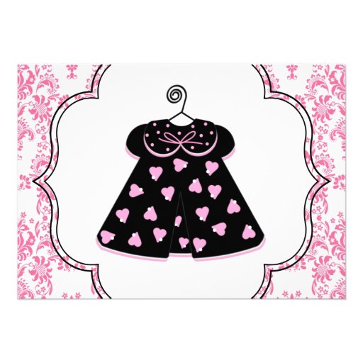 Elegant Damask Pink Black Baby Girl Shower Personalized Invite