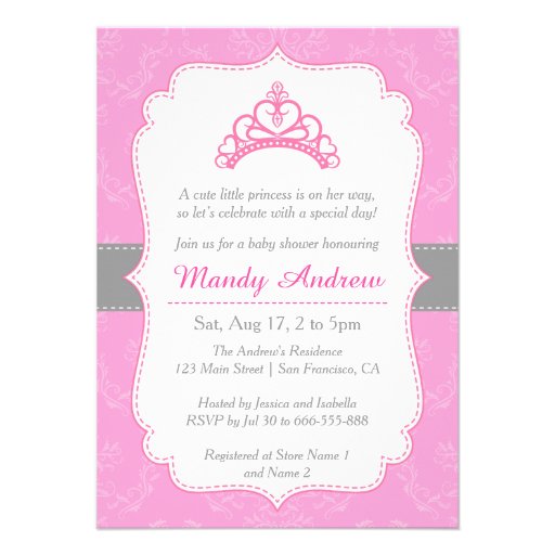 Elegant Damask, Princess Crown, Girl Baby Shower 4.5" X 6.25