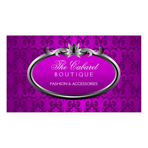 Elegant Damask Purple Silver Shimmer Business Card Template (front side)