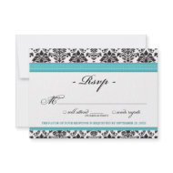 Elegant Damask RSVP Card (aqua) invitation