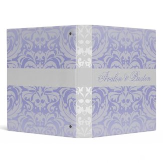 Elegant Damask Scroll Ribbon Blue Wedding Binder binder