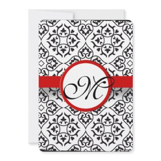 Elegant Damask Side Borders Red Trim Wedding invitation