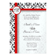 Elegant Damask Side Borders Red Trim Wedding Personalized Announcement