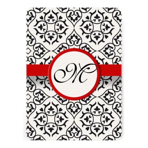 Elegant Damask Side Borders Red Trim Wedding Personalized Announcement