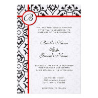 Elegant Damask Side Borders Red Trim Wedding Personalized Announcement