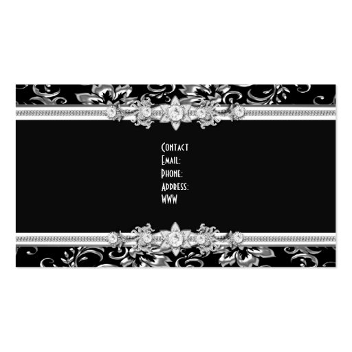 Elegant Damask Silver Black Jewel Look Image Business Card Templates (back side)
