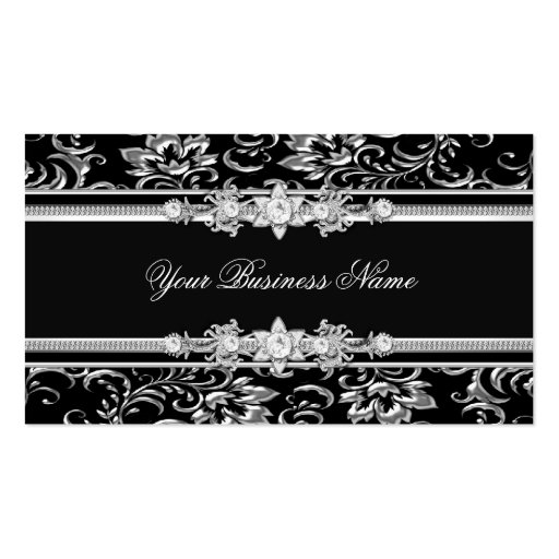 Elegant Damask Silver Black Jewel Look Image Business Card Templates (front side)