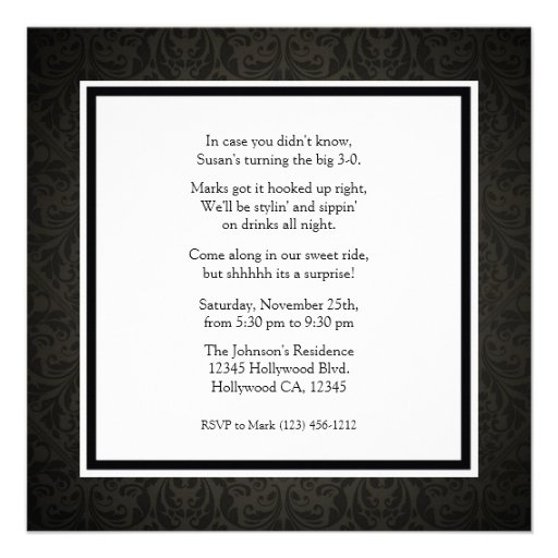 Elegant Damask Surprise Birthday Party Invites
