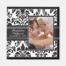 Elegant Damask Wedding Favor Magnet: black/white