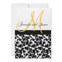 Elegant Damask Wedding Invitation Monogram Yellow