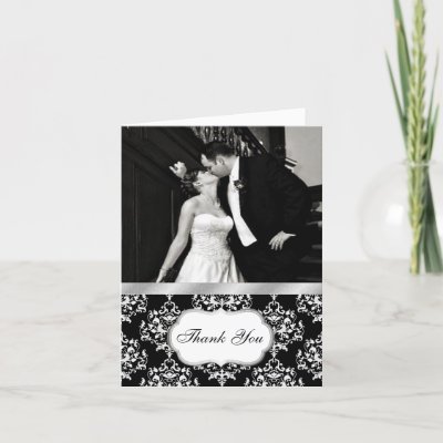Elegant Damask Wedding Photo Thank You Card