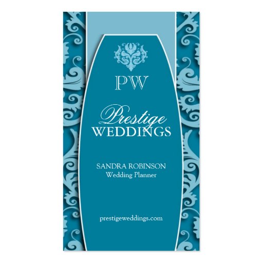 Elegant Damask Wedding Planner Business Cards (front side)