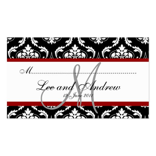 Elegant Damask Wedding Reception Place Card Red Business Card Templates (front side)