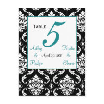 Elegant Damask Wedding Table Number Card Jade Post Cards