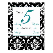 Elegant Damask Wedding Table Number Card Jade Post Cards