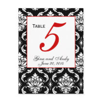 Elegant Damask Wedding Table Number Card Postcards