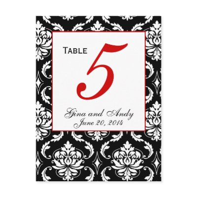 Elegant Damask Wedding Table Number Card Postcards