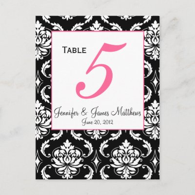 Elegant Damask Wedding Table Number Card Post Card by monogramgallery