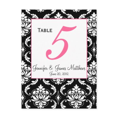Elegant Damask Wedding Table Number Card Post Card