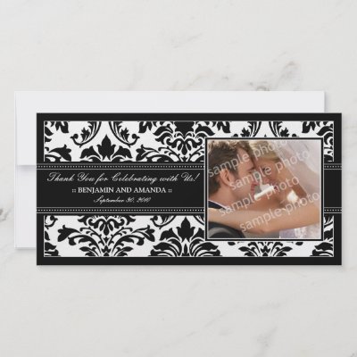 Elegant Damask Wedding Thank You Photocard: black Photo Cards