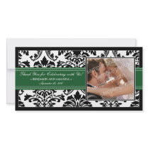 Elegant Damask Wedding Thank You Photocard: green Photo Greeting Card