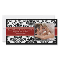 Elegant Damask Wedding Thank You Photocard: red Photo Greeting Card