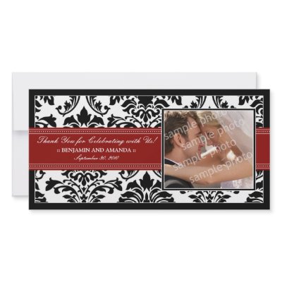 Elegant Damask Wedding Thank You Photocard: red Photo Greeting Card