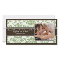 Elegant Damask Wedding Thank You Photocard: sage Personalized Photo Card