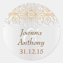 elegant damask white wedding stickers