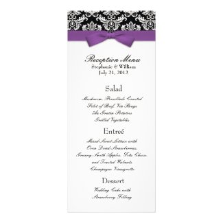 Elegant Damask with Purple Bow Reception Menu Personalized Invites