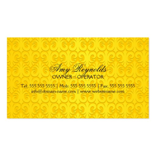 Elegant Damask Yellow Shimmer Business Cards (back side)