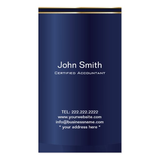 Elegant Dark Blue & Gold Accountant Business Card (back side)