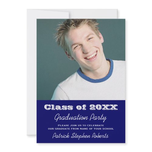 Add Your Photo Graduation Party Invitation – Dark Blue, Spot for Two Photos – Easy to Customize